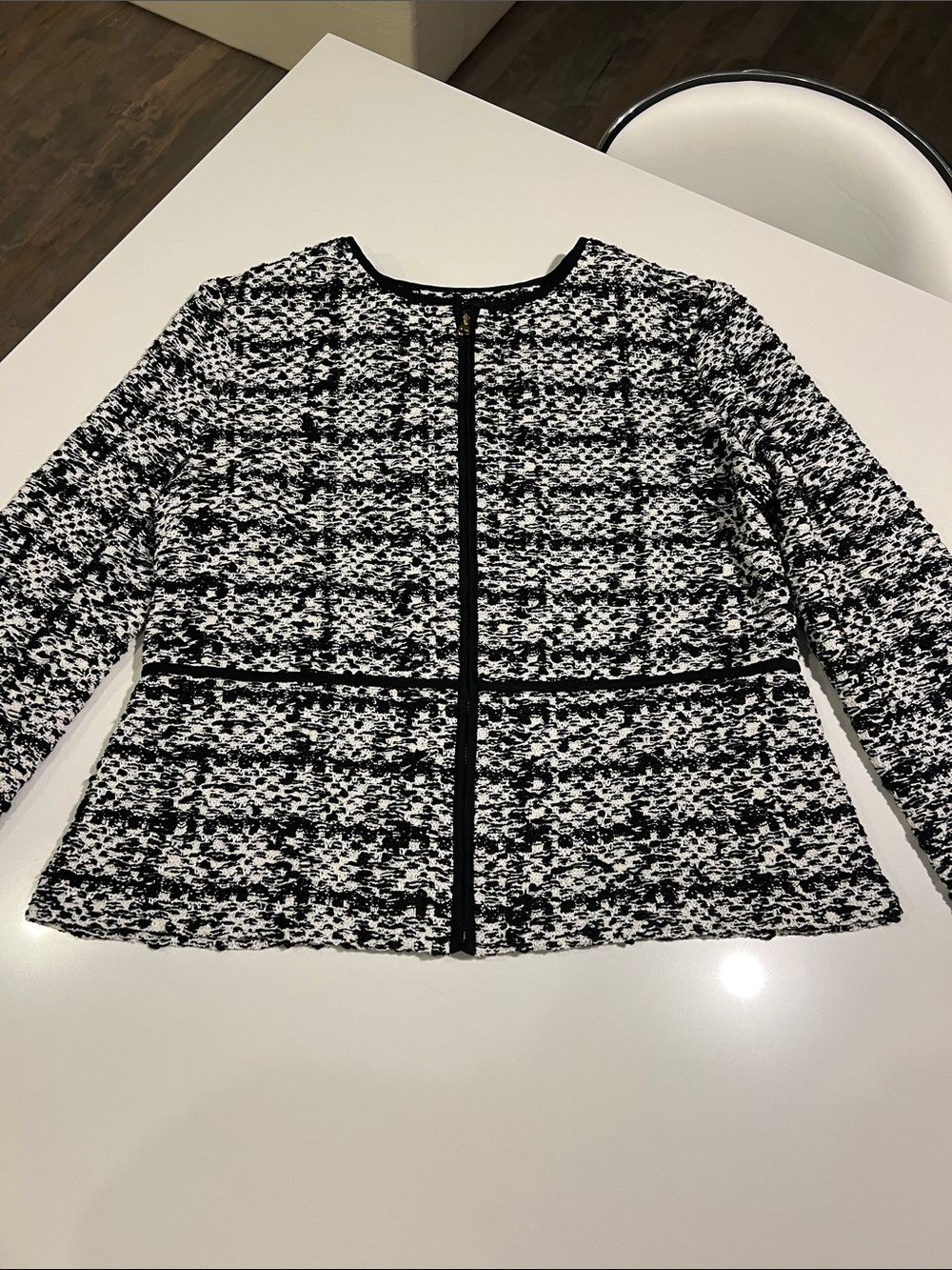 St. John exclusively for Nordstrom black and white textured knit jacket blazer